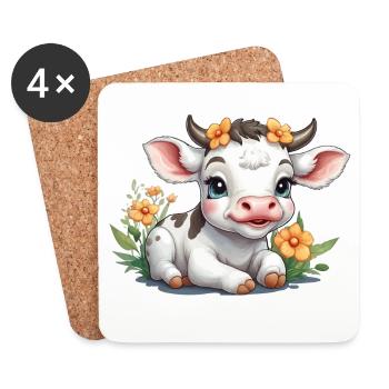 Mignon bébé vache veau sur prairie fleurie - Dessous de verre (lot de 4) - blanc - Devant