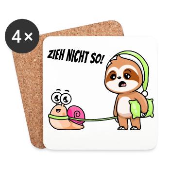 Faultier mit Schnecke - Zieh nicht so! - Untersetzer (4er-Set) - Weiß - Vorne