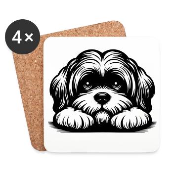 Lhasa Apso Head with Paws - Coasters (set of 4) - white - Front