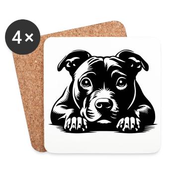 Staffordshire Bull Terrier Head with Paws - Coasters (set of 4) - white - Front