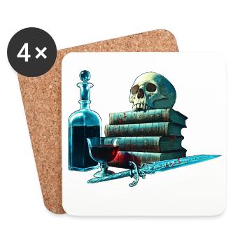 Bücher Design, Menschenschädel, Weinflasche - Untersetzer (4er-Set) - Weiß - Vorne