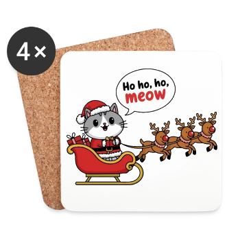 Festliches Katzenschlitten-Design für den Weihnachtsmann - Untersetzer (4er-Set) - Weiß - Vorne