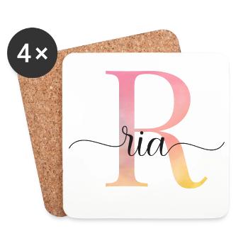 R | Monogram | Name | Ria |Watercolor - Coasters (set of 4) - white - Front