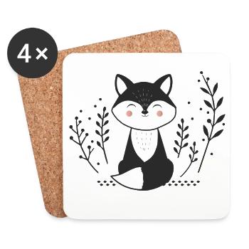 Smiling Fox – Minimalist Illustration - Coasters (set of 4) - white - Front