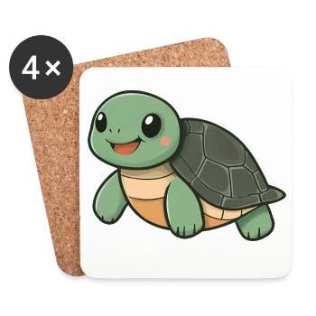 Cute Happy Turtle - Adorable and Cheerful Cartoon - Coasters (set of 4) - white - Front