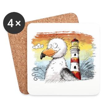 Seagull Holiday Sea Lighthouse Sunset - Coasters (set of 4) - white - Front
