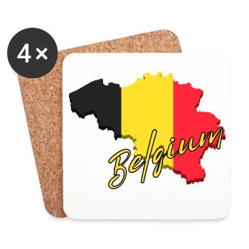 Flag of Belgium, map flag of Belgium - Coasters (set of 4) - white - Front