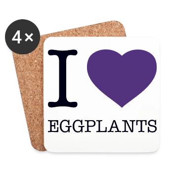 I LOVE EGGPLANTS Auberginen - Untersetzer (4er-Set) - Weiß - Vorne