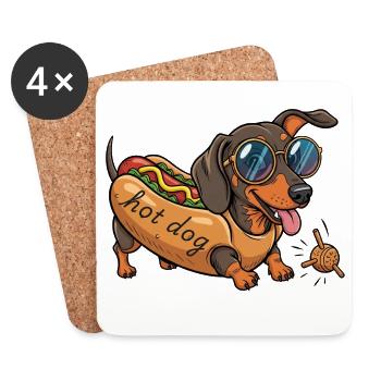 Spielender Dackel als Hot Dog - Untersetzer (4er-Set) - Weiß - Vorne