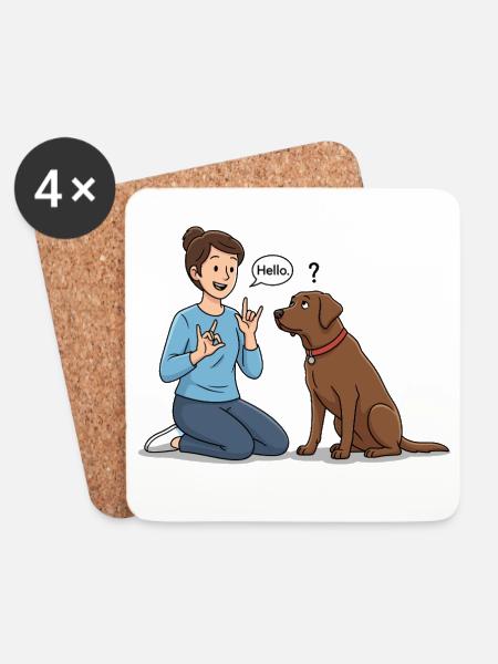 Zeichensprache für Hunde – Hallo ! - Untersetzer (4er-Set) - Weiß