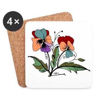 Bienenblumen auf schwarzem Hintergrund - Untersetzer (4er-Set) - Weiß - Vorne