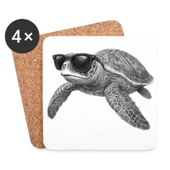 Cooler Meeresschildkröte mit Sonnenbrille - Untersetzer (4er-Set) - Weiß - Vorne