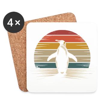 Retro Penguin Silhouette with Sunset Background - Coasters (set of 4) - white - Front