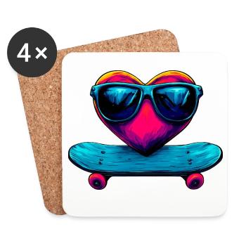 Coeur de skateur - Dessous de verre (lot de 4) - blanc - Devant