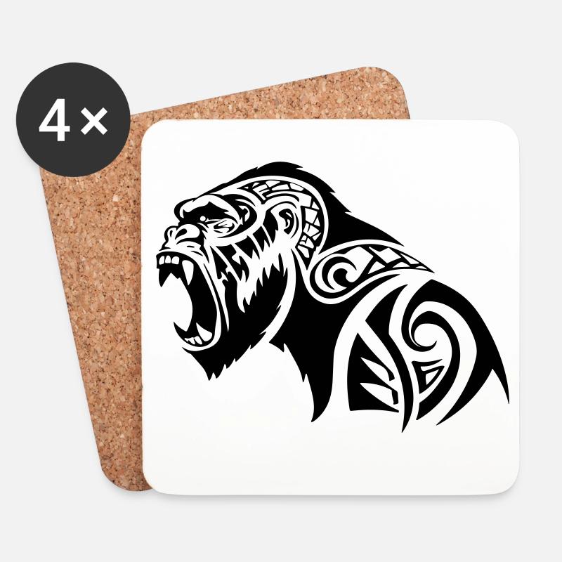 Gorilla Tribal Silberrücken - Untersetzer (4er-Set) - Weiß
