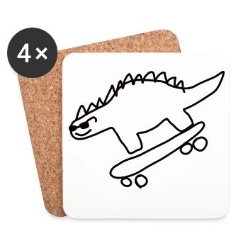 Dino auf Skateboard – Kawaii & Urban Style - Untersetzer (4er-Set) - Weiß - Vorne