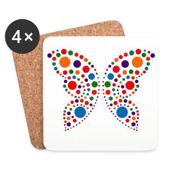 Spotty Butterfly T-Shirt | Colourful Dots Graphic  - Coasters (set of 4) - white - Front