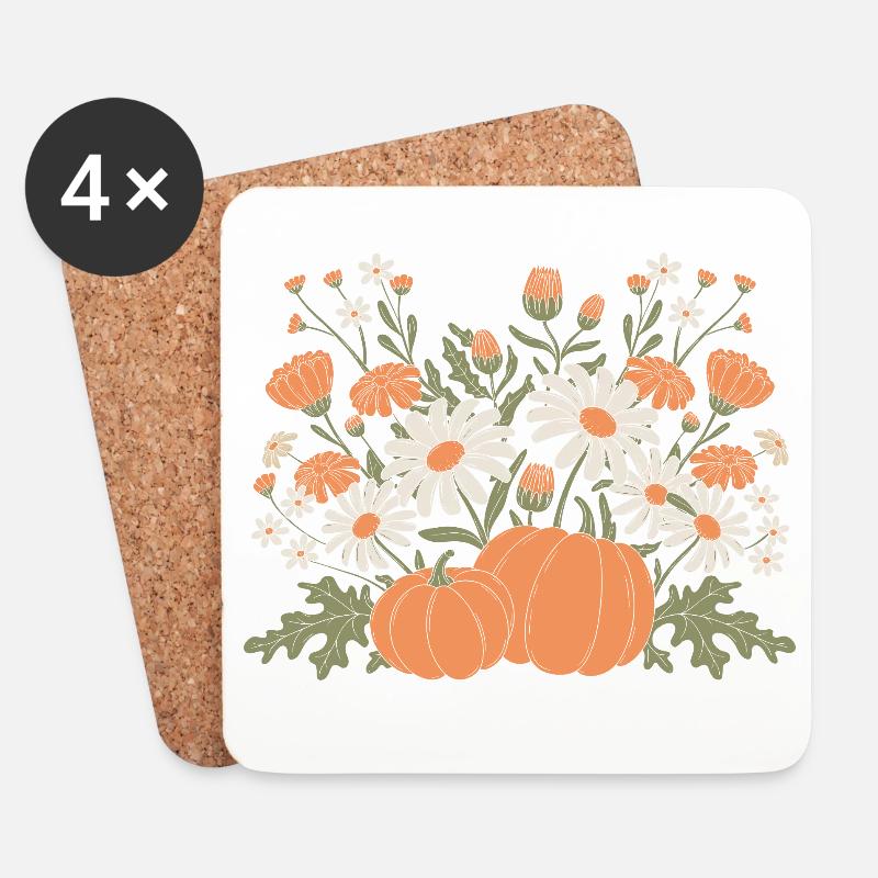 Herbstliche Blumen Und Kürbisse Illustration - Untersetzer (4er-Set) - Weiß
