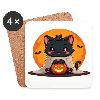 Halloween Cat with Halloween Pumpkin - Coasters (set of 4) - white - Front
