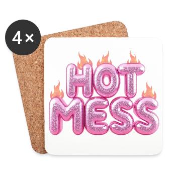 Hot Mess Pink 3D Bubble Typography - Coasters (set of 4) - white - Front