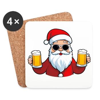 Cooler Weihnachtsmann mit Bier - Untersetzer (4er-Set) - Weiß - Vorne