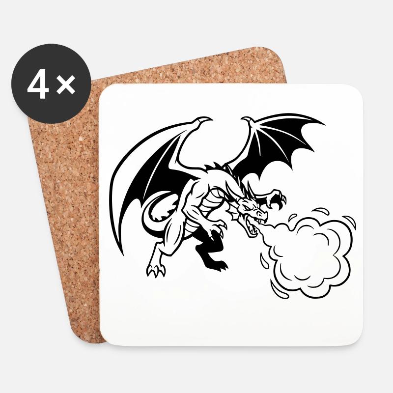 Drache_Drachen_Feuer_Gaming_Vektor - Untersetzer (4er-Set) - Weiß