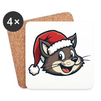Katze mit Nikolausmütze - Untersetzer (4er-Set) - Weiß - Vorne