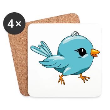 Oiseau bleu heureux mignon - Dessous de verre (lot de 4) - blanc - Devant