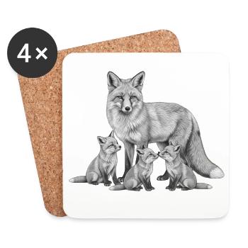 Fuchs und seine Jungen - Untersetzer (4er-Set) - Weiß - Vorne