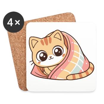Cute Wrapped Covered Kitten - Coasters (set of 4) - white - Front