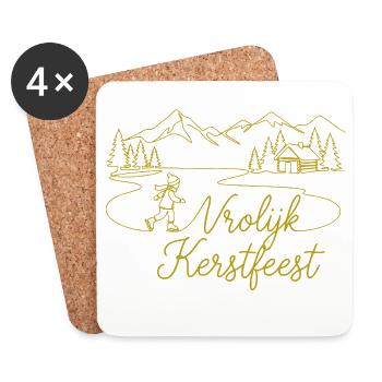 Vrolijk Kerstfeest Christmas winter landscape - Coasters (set of 4) - white - Front