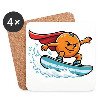 Superhero orange surfing on wave - Coasters (set of 4) - white - Front
