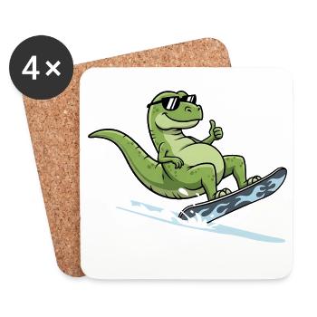 Cooler Dinosaurier Surfer Mit Sonnenbrille - Untersetzer (4er-Set) - Weiß - Vorne