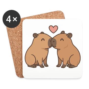 Küssende Capybaras – Süßes Valentinsmotiv - Untersetzer (4er-Set) - Weiß - Vorne