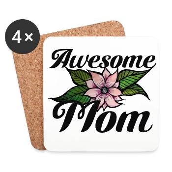 Awesome Mom Floral Emblem - Coasters (set of 4) - white - Front