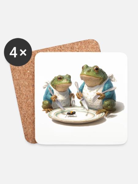 Frosch-Dinner: Fliege am Teller - Untersetzer (4er-Set) - Weiß