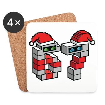 Pixel Robo Santa Duo 67 Meme - Dessous de verre (lot de 4) - blanc - Devant