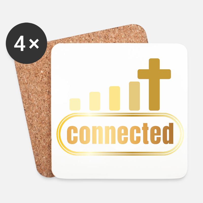 Connected - Kreuz - gold - christlich - Untersetzer (4er-Set) - Weiß