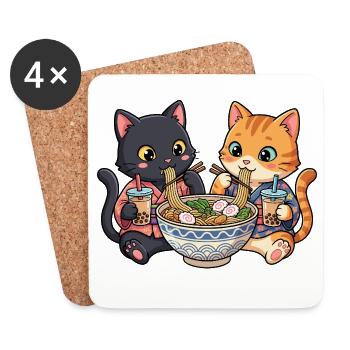 Cats Ramen Bubble Tea - Coasters (set of 4) - white - Front