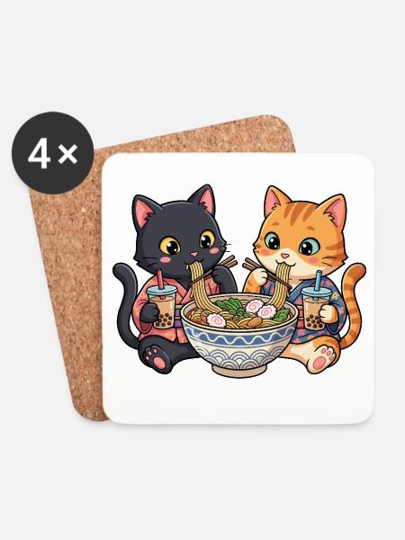 Cats Ramen Bubble Tea - Untersetzer (4er-Set) - Weiß