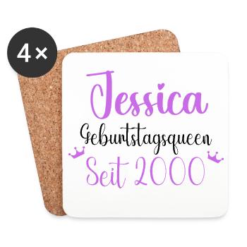 Jessica Geburtstagsqueen seit 2000 Geburtstag - Untersetzer (4er-Set) - Weiß - Vorne