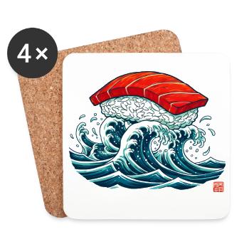 Nigiri de sushi sur l’art des vagues de l’océan - Dessous de verre (lot de 4) - blanc - Devant