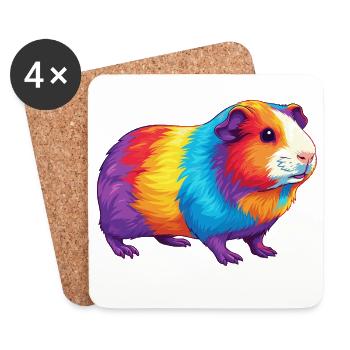 Buntes Meerschweinchen-Regenbogen-Pop-Art-Aquarell - Untersetzer (4er-Set) - Weiß - Vorne