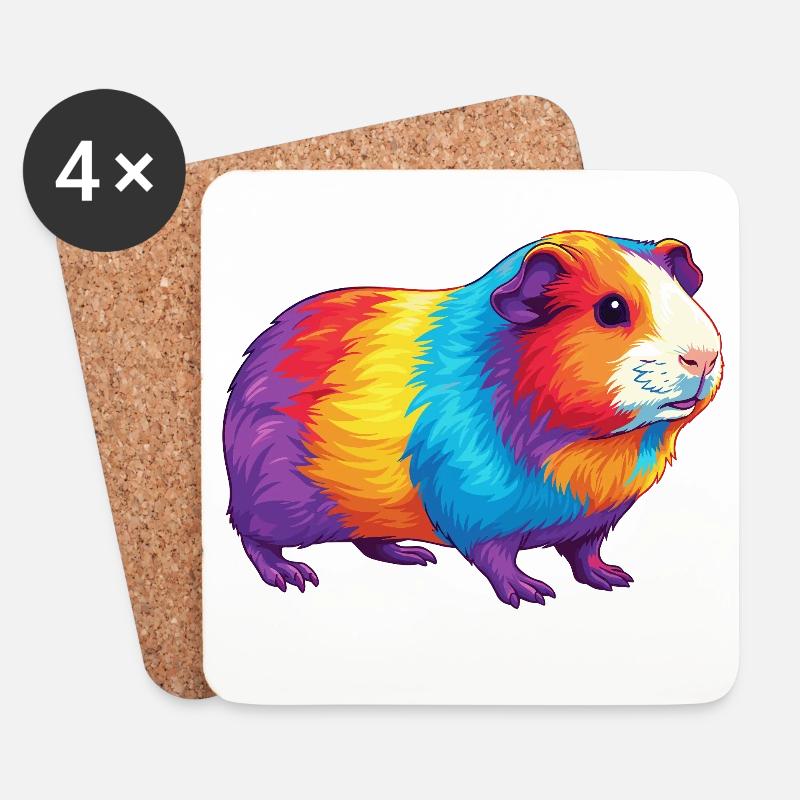Buntes Meerschweinchen-Regenbogen-Pop-Art-Aquarell - Untersetzer (4er-Set) - Weiß