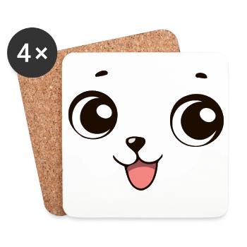 Visage Chien Kawaii Sourire Drôle - Dessous de verre (lot de 4) - blanc - Devant