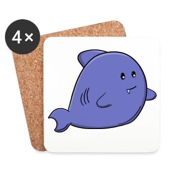Mignon requin bleu adorable animal marinier Kawaii - Dessous de verre (lot de 4) - blanc - Devant