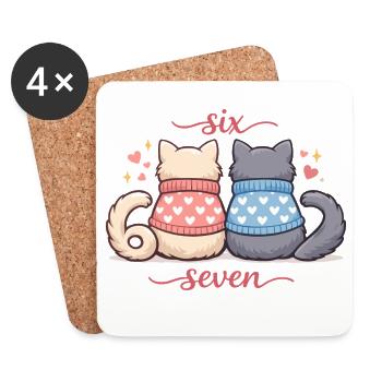 Katze Valentine 67 Six Seven Meme Geschenk Süß - Untersetzer (4er-Set) - Weiß - Vorne