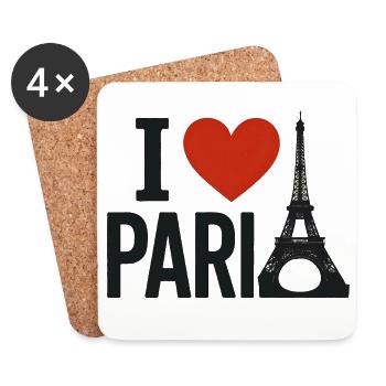 Ich liebe Paris Coeur und den Eiffelturm - Untersetzer (4er-Set) - Weiß - Vorne
