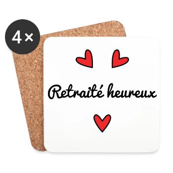 RETRAITE. RETRAITEE. BONNE RETRAITE. ANNIVERSAIRE. - Dessous de verre (lot de 4) - blanc - Devant