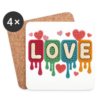 Amour, tricots colorés, cœurs, amour romantique, amour - Dessous de verre (lot de 4) - blanc - Devant